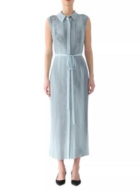 Jason Wu Collection Pleated Georgette Sleeveless Dress Steel Blue Size Medium